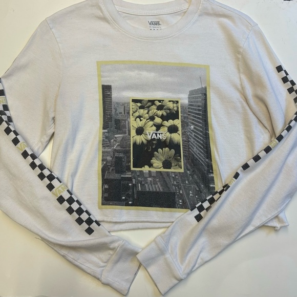 Vans cropped skater graphic daisy logo long sleeve white top women's size XS - Picture 2 of 8